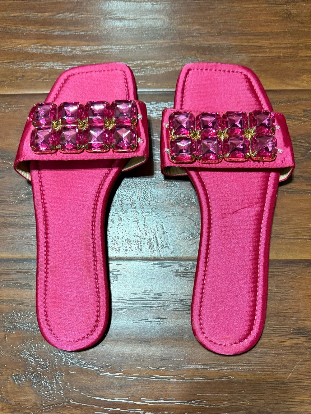 Women’s Pink Jeweled Slide Sandals